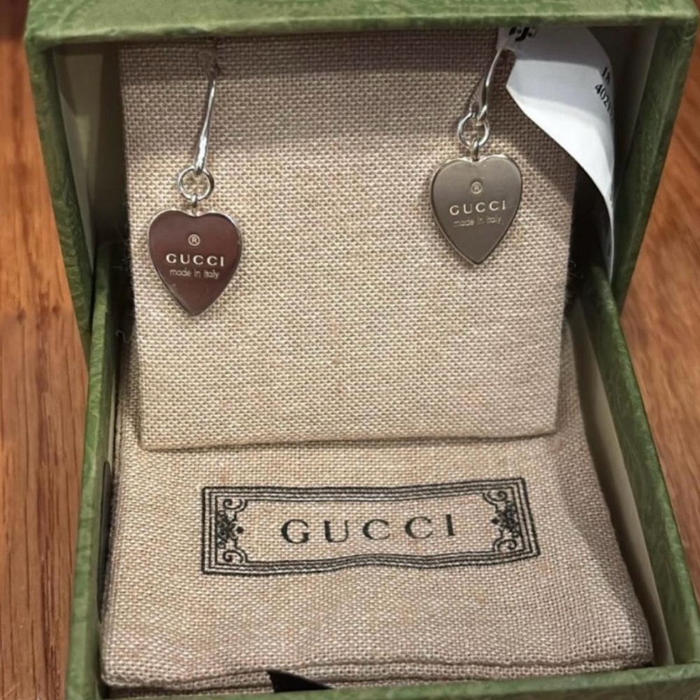 Gucci Silver Heart Drop Earrings